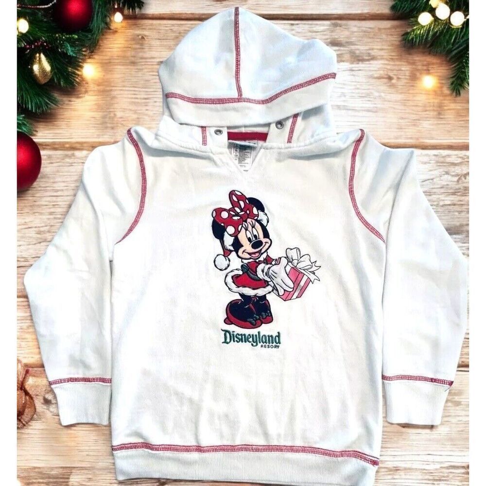 Disney World Christmas Minnie Mouse Hoodie Sweater Large Girls Fast Ship EUC